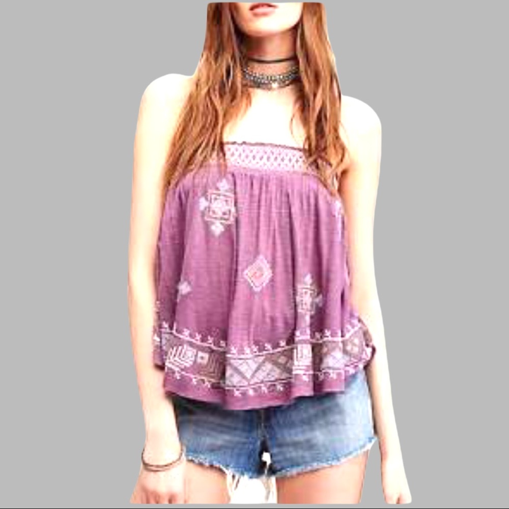 Free People Purple Boho Embroidered Crop Top